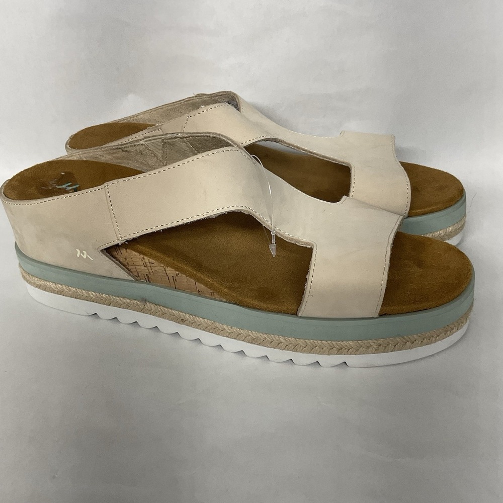 Mykos Womens Ismina Wedge Travel Sandals Navy Size 10 Cream Brown Comfort Shoe
